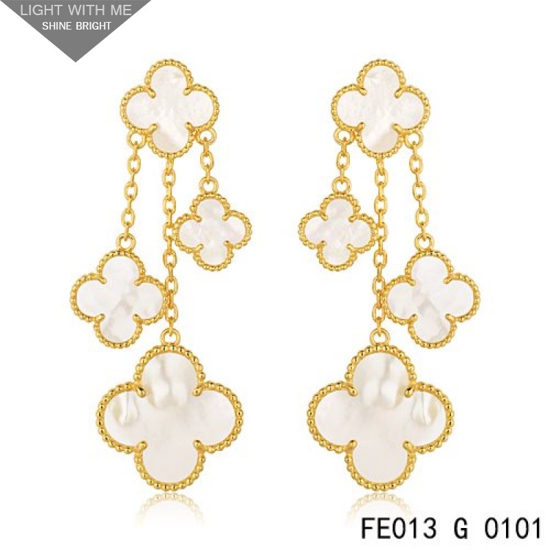 Magic Alhambra earrings 18K yellow gold, Mother-of-pearl - Van