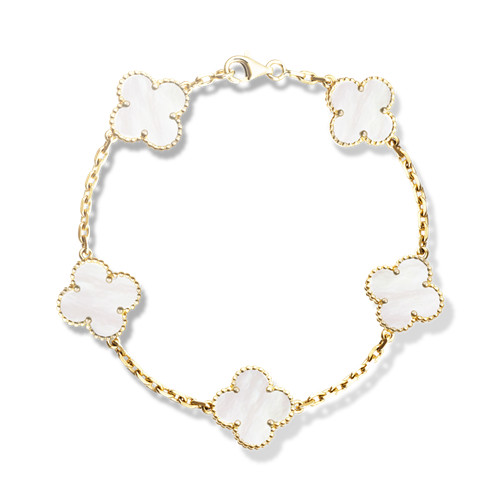 Vintage Alhambra bracelet, 5 motifs 18K yellow gold, Mother-of-pearl - Van  Cleef & Arpels
