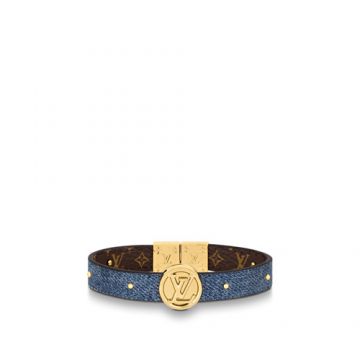 Unisex High Quality Louis Vuitton Circle Reversible Logo Monogram Brown  Leather & Blue CanvasYellow Gold Denim