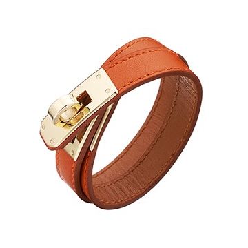 Mini kelly double tour leather bracelet Hermès Orange in Leather